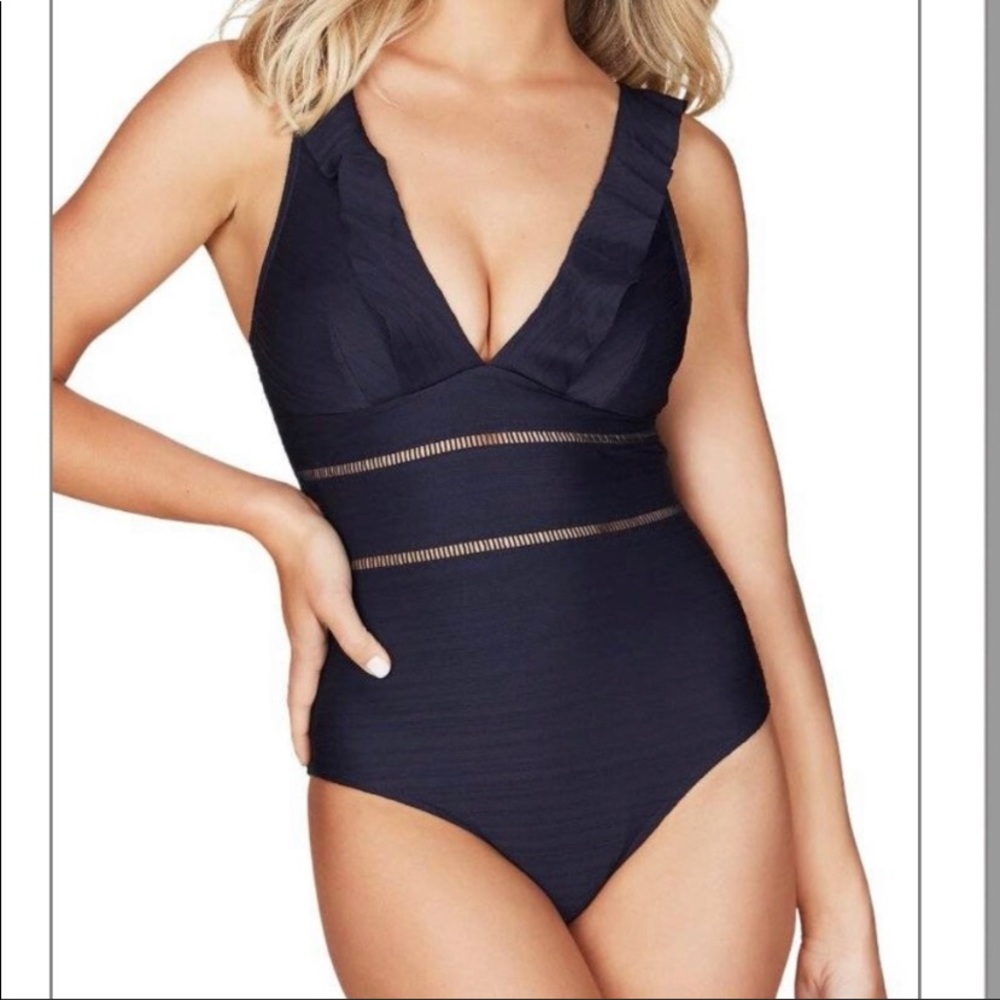Sea Level Australia Frill Ruffle One Piece Shape Swimwear Navy Blue Size 6